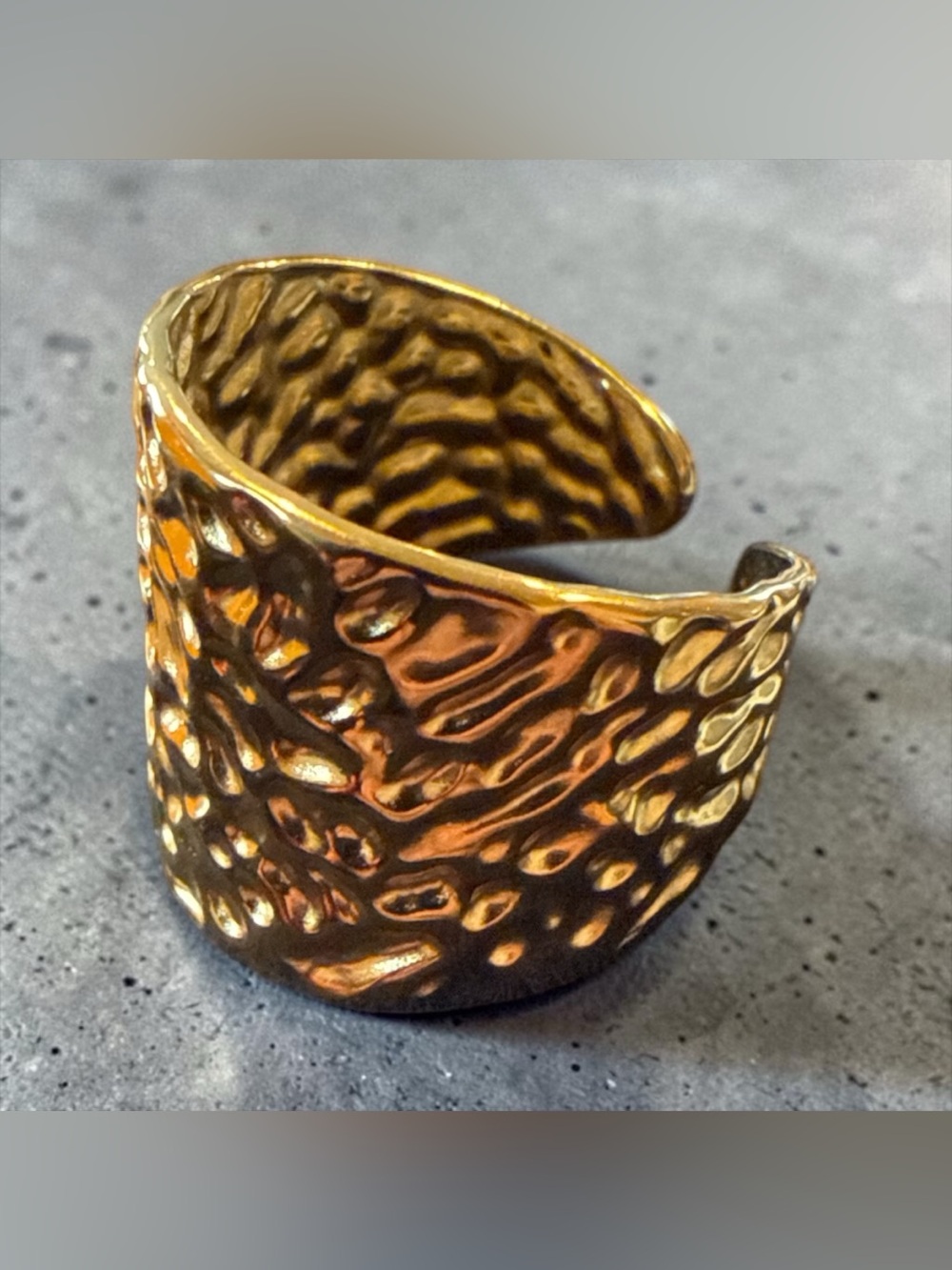 Plunder Gold Textured Wide Hammered Ring